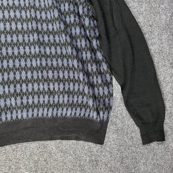 Linea Rosso Sweater Mens XXL Long Sleeve Blue Black Argyle Wool Blend Crew - Picture 2 of 6
